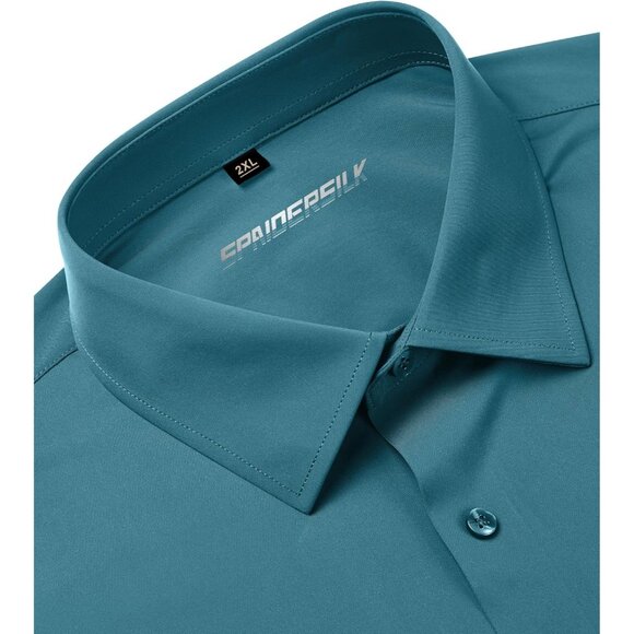 Men's Turquoise Long Sleeve Slim Muscle Fit Wrinkle Free Button Down Dress Shirt - Picture 4 of 9